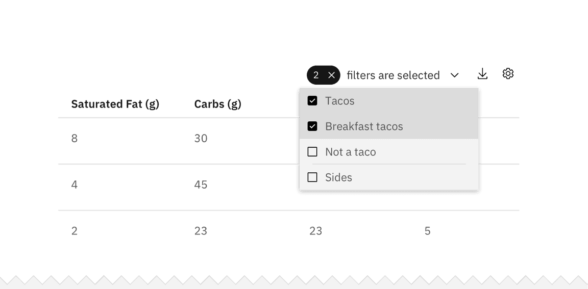 Example of a multi-selection filter in a checkbox set